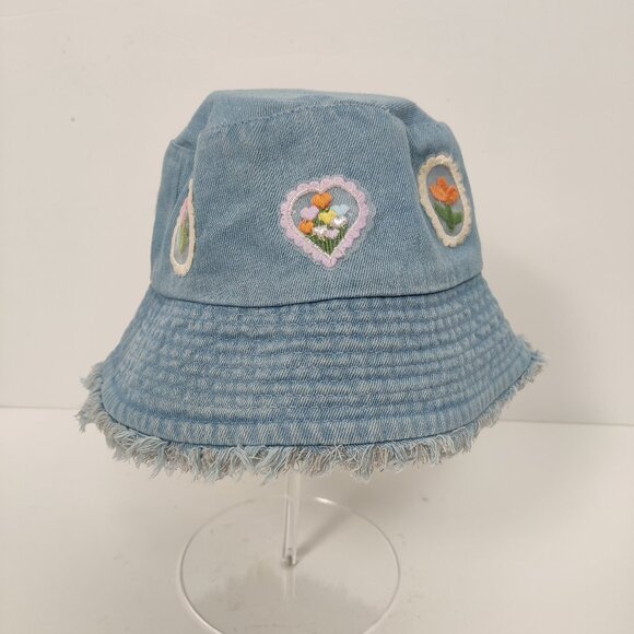 Women's Denim Tulip Bucket Hat Summer Beach Blue Cottagecore Bohemian NEW Boho - Picture 1 of 8